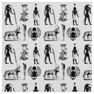 Tissu Hiéroglyphes égyptiens noirs et blancs