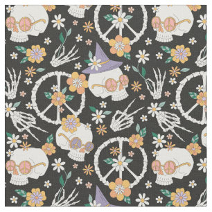 Tissu Hippie Halloween Skulls et Fleurs Motif