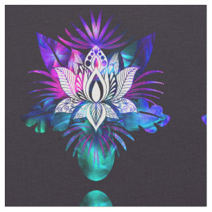 Tissu Hipster Retro Tech Turquoise Lotus Lotus Fleur Feu