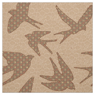 Tissu hirondelles japonaises en vol, Brown et beiges