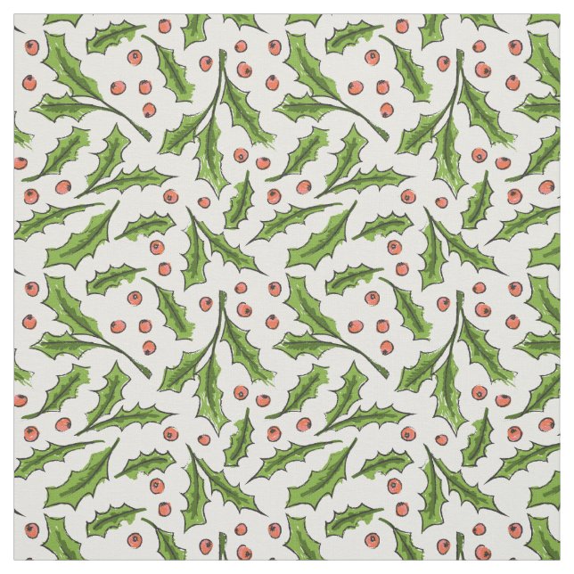Tissu Holly Berry Sprig Motif (Échantillon)