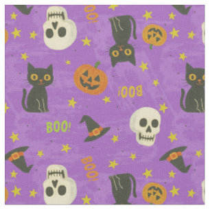 Tissu Icônes d'Halloween mignonnes Motif - violet