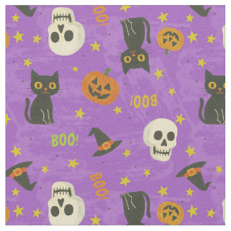 Tissu Icônes d'Halloween mignonnes Motif - violet