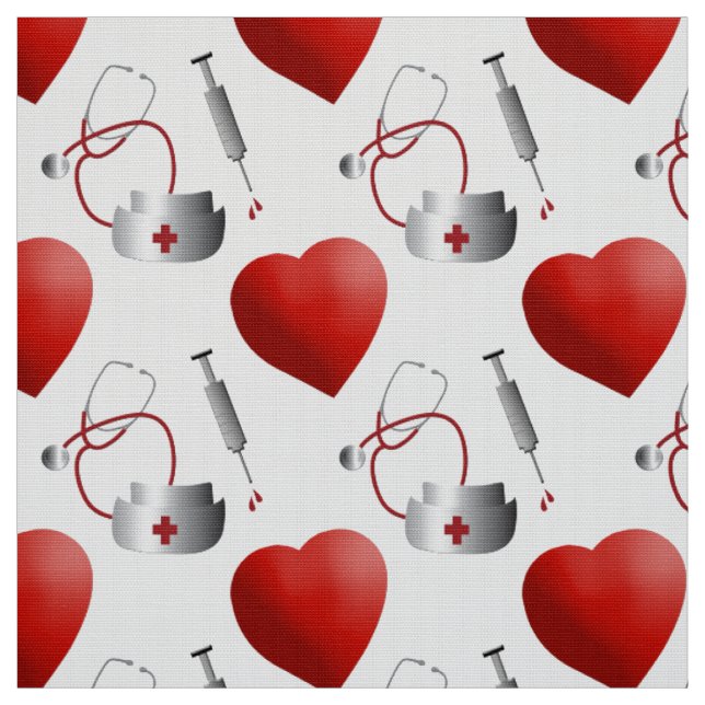 Tissu Icônes d'infirmière avec le coeur (Échantillon)