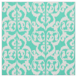 Tissu Ikat Moorish Damask - aqua et blanc