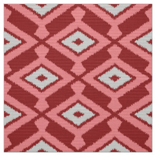 Tissu Ikat Motif - Bourgogne, gris et corail
