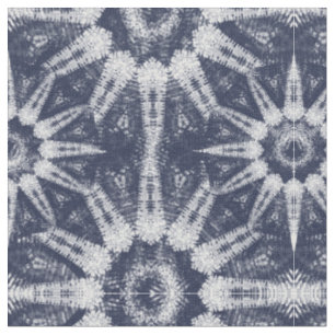 Tissu Ikat Style Navy White Big Starburst Motif