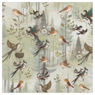 Tissu Illustration artistique d'oiseaux simplistes de st