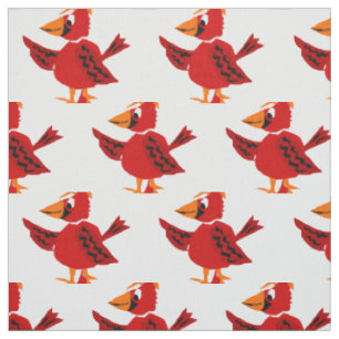 Tissu Illustration cardinale rouge drôle d'oiseau