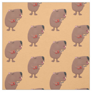 Tissu Illustration de dessin animé de capybara ukulele