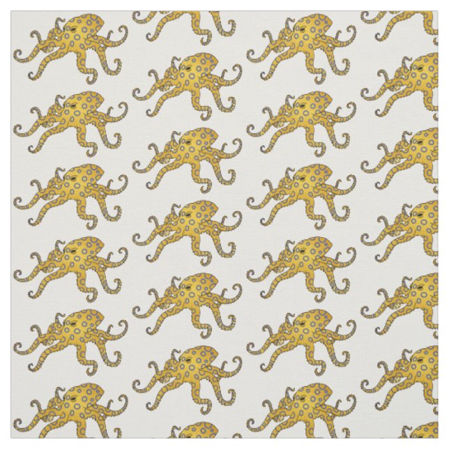 Tissu Illustration de poulpe à anneau bleu (Échantillon)