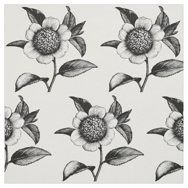 Tissu Illustration Vintage des fleurs en noir et blanc (Échantillon)