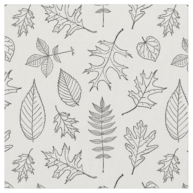 Tissu Illustrations de feuilles Motif Feuille noir et bl (Fermer)
