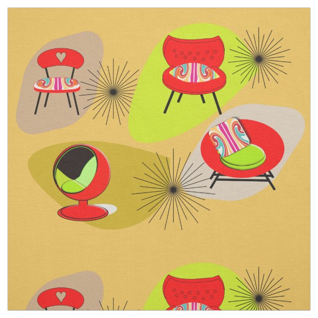 Tissu Illustrations des chaises de style moderne rétro d (Échantillon)