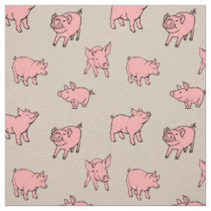 Tissu imprimé avec des cochons mignons rose et bei