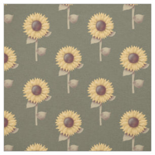 Tissu imprimé floral primitif à motif de tournesol