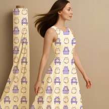 Tissu imprimé mignon pastel chat potelé lavande ka