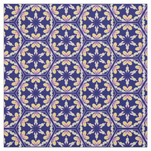 Tissu Indigo Blue Espagnol motif en tuiles méditerranéen