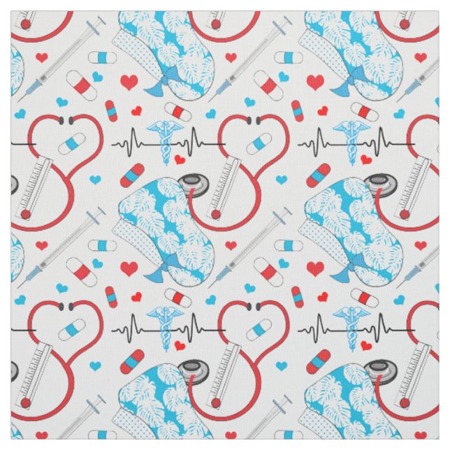 Tissu Infirmière Cute Stethoscope | Docteur Motif EKG (Échantillon)