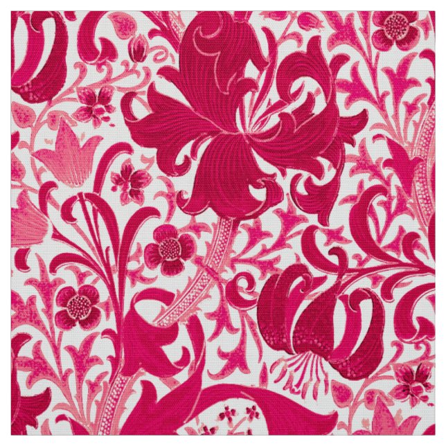 Tissu Iris de William Morris et lis, rose de fuchsia (Échantillon)