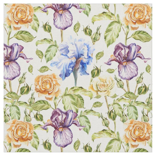 Tissu Iris et rose aquarelle motif floral (Fermer)