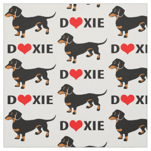 Tissu J'aime des Doxies - motif de teckel