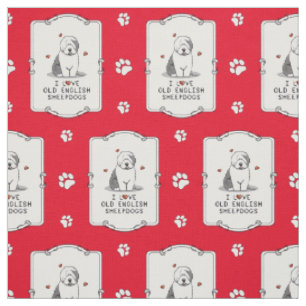 Tissu J'aime les vieux bergers anglais (Grey 1) mignonne