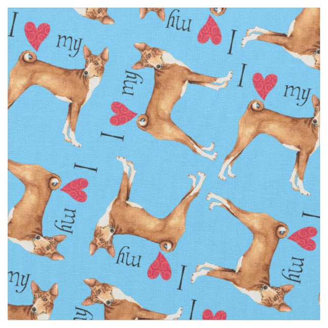 Tissu J'aime mon Basenji (Fermer)
