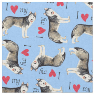 Tissu J'aime mon chien de traîneau