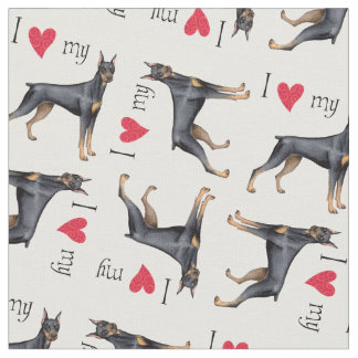 Tissu J'aime mon Doberman Pinscher