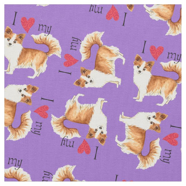 Tissu J'aime mon long manteau Chihuahua (Fermer)