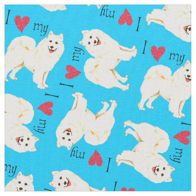 Tissu J'aime mon Samoyed (Fermer)