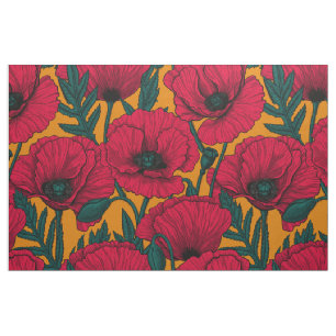 Tissu Jardin aux coquelicots rouges