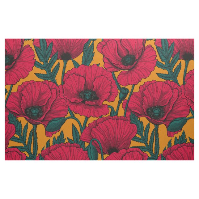 Tissu Jardin aux coquelicots rouges (Fat Quarter)