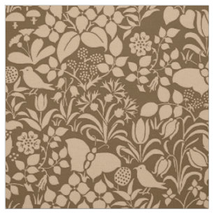 Tissu Jardin avec les oiseaux et les papillons, Caramel