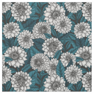Tissu Jardin blanc Dahlia / feuilles bleus 2