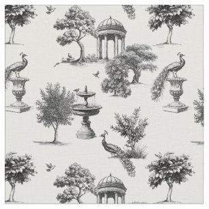 Tissu Jardin exotique oiseaux paons Toile de jouy