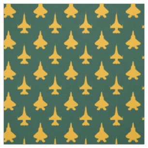 Tissu Jaune et vert F-16 et F-22 Motif d'avion de chasse