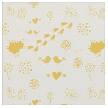 Jaune rétro et crème motif d'oiseaux, de points,
