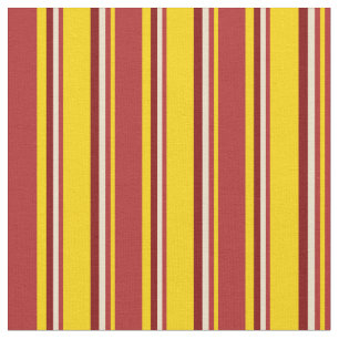 Tissu Jaune, Rouge, Tan & Maroon Linked/Striped Motif