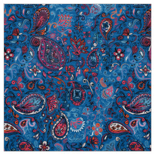 Tissu Jeanse traditionnelle paisley motif bleu floral DO