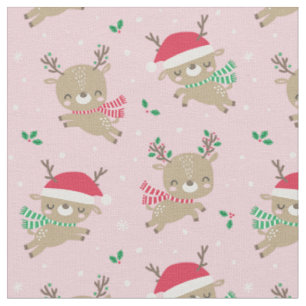 Tissu Joli chapeau de Père Noël Reindeer rose