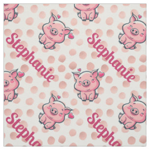 Tissu Joli cochon de dessin animé, points rose gold et n