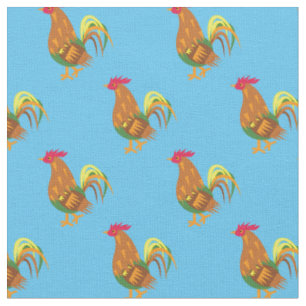 Tissu Joli coq poulet enfants bébé nurserie bleu clair