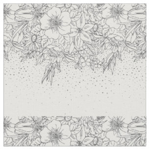 Tissu Joli Doodé à fleurs et confetti noir blanc