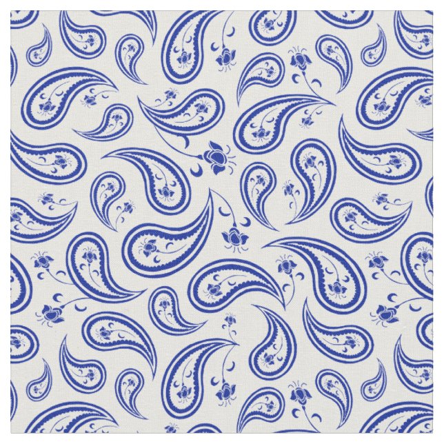 Tissu Joli Motif bleu et blanc Paisley (Fermer)