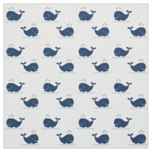 Tissu Joli motif de baleines nautiques bleu marine et bl
