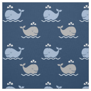 Tissu Joli motif de baleines nautiques bleu marine et gr
