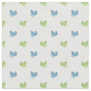 Tissu Joli motif de poussette bébé bleu et vert
