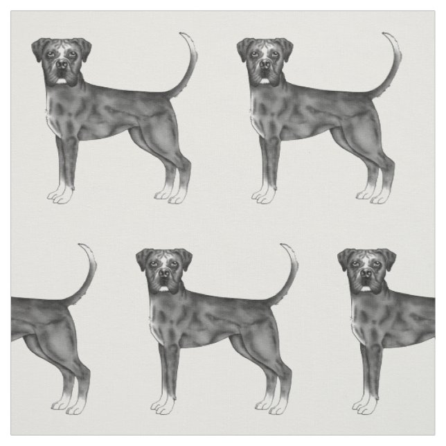 Tissu Joli motif d'un chien Boxer en noir et blanc (Échantillon)